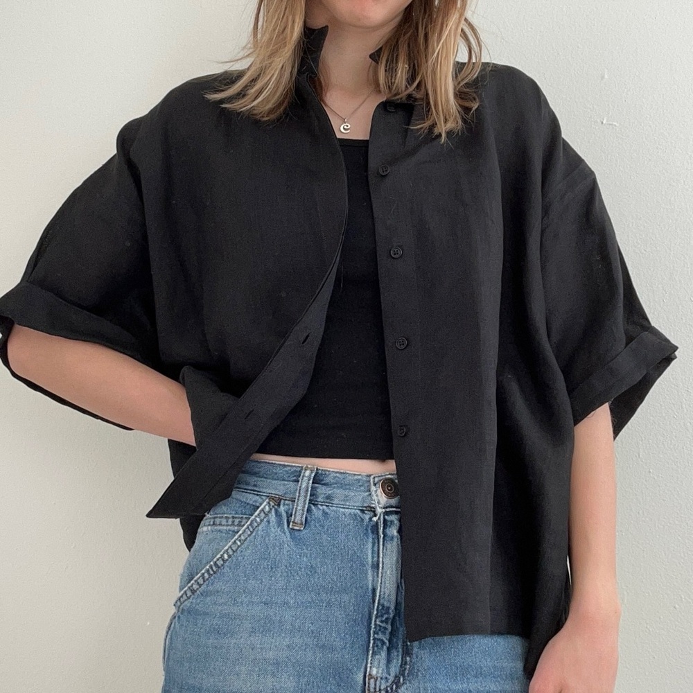 Vintage Gianni Versace Black Linen Top
